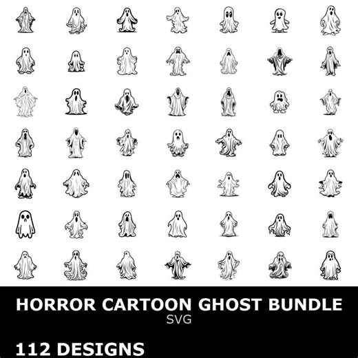 Horror Cartoon Ghost Digital Clipart Bundle Svg for Cricut Cutting Files Spooky Art Collection - Etsy