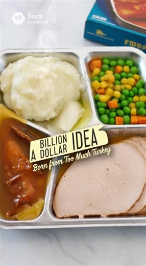 The TV dinner was invented because of a Thanksgiving disaster. In 1953, Swanson massively overestimated holiday turkey demand and ended up with 260+ tons of frozen bird. A salesman suggested repackaging it with sides in a metal tray inspired by airplane meals. The result? The first mass-market TV dinner—and a whole new category in American food culture. | Evan Kirstel | Facebook