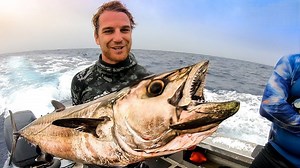 Stranded in shark-infested waters hunting giant fish to survive