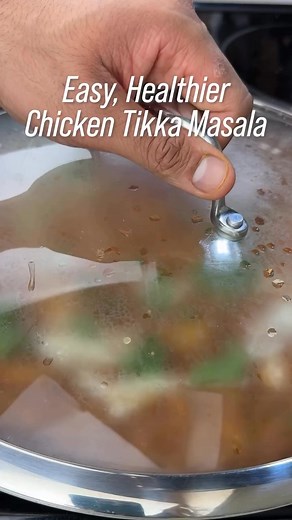 Easy, Healthier Chicken Tikka Masala 🇮🇳! High in protein, lower in calories, and packed with SO much flavour.👇🏼 - Chicken Tikka: • 300g chicken, cubed (approx. 3 chicken breasts) • 2 tbsp fat free yogurt • 1 tsp minced garlic • 1 tsp minced ginger • 1 tsp salt, pepper, paprika, cumin, turmeric, garam masala, chili powder • cook with a touch of oil in pan - Masala: • 2 tsp butter • 1 chopped onion • 1 tsp salt, pepper, paprika, cumin, turmeric, garam masala, chili powder • splash of water (op