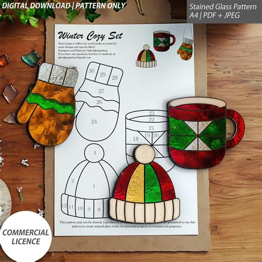 Winter Stained Glass Pattern | Cozy Ornament SVG, DIY Craft (digital Download) - Etsy