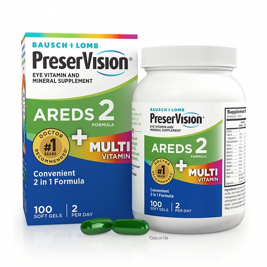 PreserVision AREDS 2 Multivitamin, 2-in-1 Eye Vitamin, Contains Vitamin C, D, E & Zinc, 100 Softgels