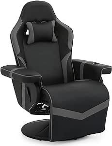 MoNiBloom Video Gaming Chair Racing Style Single Living Room Sofa Recliner with Detachable Headrest, Ergonomic Comfy Home Theater Seating Game Lounge Chair w/Retractable Footrest and Cup Holder, Grey