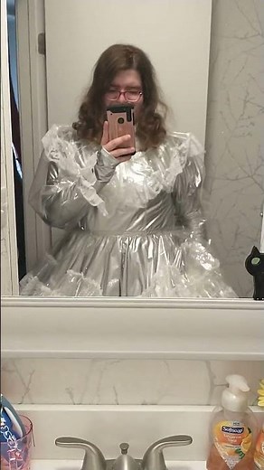 Super Silver PVC Maid and Clear Dress overtop, In the Mirror #shorts