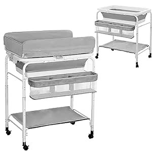 2-in-1 Baby Changing Table, Diaper Changing Station with Safety Belt，Portable Diaper Changing Table Height Adjustable Baby Changing Station for Infant and Newborn