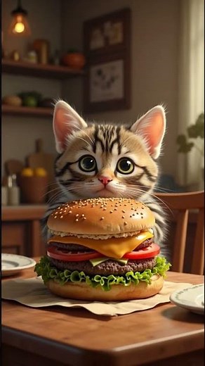 🇺🇸😺 Cute Cat Enjoys a Giant Burger🍔 | Funny Kitten Moments