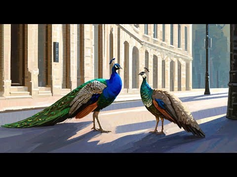Two Peacocks' Urban Ballet: Unscripted Moments on a City Street