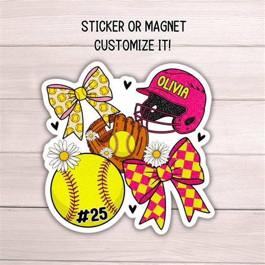 Coquette Softball Bow Name Sticker Softball Team Gift Softball Softball Helmet Personalized Softball Name Magnet Soft Ball Font Number Name - Etsy