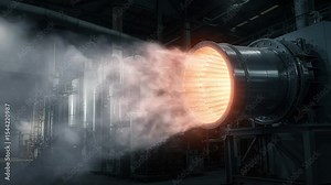 Jet engine test firing with steam in industrial setting