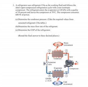 A refrigerator uses refrigerant-134a as the working fluid and f... | Filo