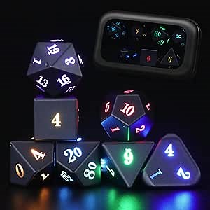 DND Dice Wireless Charging LED Dice Set Rechargeable Light up Dice with Charging Box for Dungeons and Dragons Gift Flashing Electronic RGB D&D Dice Role Playing Game Dice (Gray RGB 7 Color)