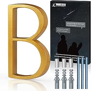 VONDERSO 5 Inch Floating House Numbers and Letters for Outside,Gold Metal Modern Outdoor Address Sign for Yard Street and Mailbox, Zinc Alloy Solid Address Numbers and Letters,Letter B