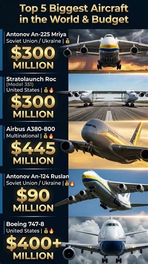 Top 5 Biggest Planes on Earth & Their INSANE Budgets! 💰✈️ #aircraft #aviationfacts