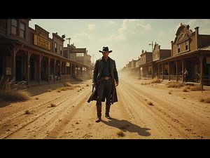 Epic Western Showdown | Lone Gunslinger Walks Dusty Frontier Town at Sunset