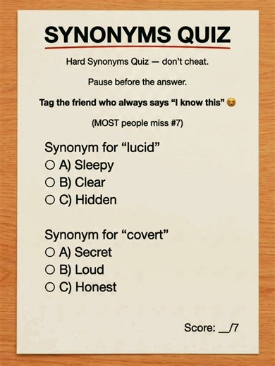 Hard Synonyms Quiz 🧠✨ Test your English vocabulary — comment your score /7 & tag a friend! #synonyms #vocabulary #englishquiz #learnenglish #quizchallenge