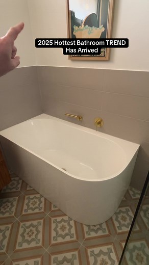 Corner freestanding baths are one of the hottest trends for 2025 bathroom renovations Offering both practically and functionally this bath is the best of both worlds It’s deep enough for adults to bath in but does not take up any more space to use it. If you are looking for a family friendly bath this is the one #renovation #plumbing #interiordesign #remodeling