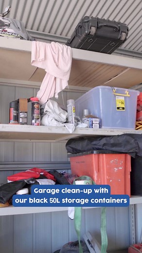 Garage Organization with 50L Black Storage Containers