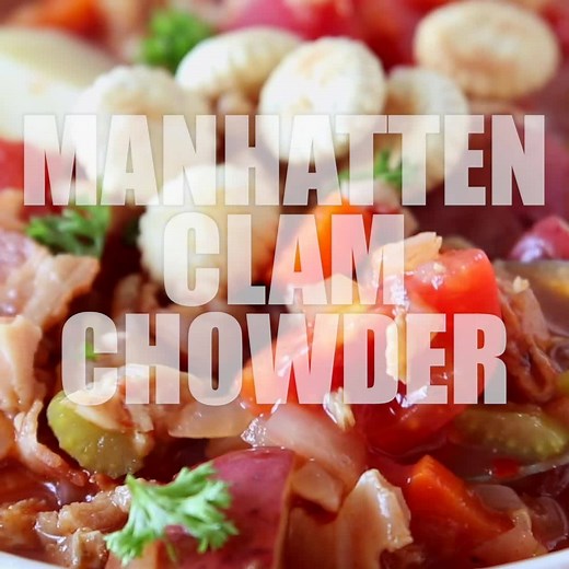 97K views · 131 reactions | Manhattan Style Clam Chowder in a tomato-based sauce with bacon, potatoes, onions, carrots, celery, and canned or fresh clams. PRINT THE RECIPE: https://reluctantentertainer.com/manhattan-style-clam-chowder/ | Reluctant Entertainer | Facebook