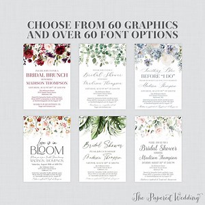 Printable OR Printed Bridal Shower Invitations Floral - Choose From 60 Flower Graphics, Font, Font Colors - Wedding Shower Invite 0072 - Etsy