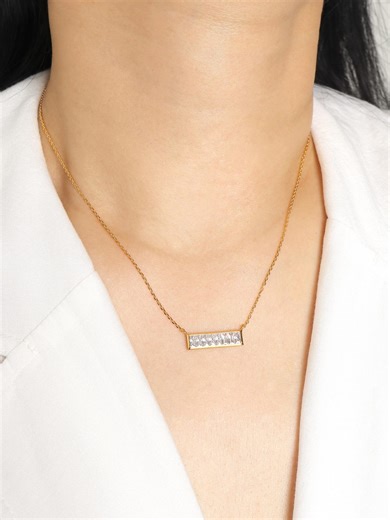 Gold Bar Necklace CZ Dainty Minimalist Jewelry Gifts for Women - Etsy