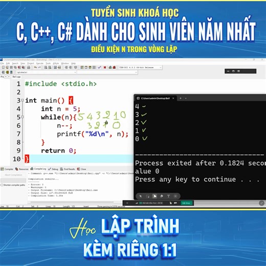 Học lập trình C – C kèm riêng 1:1, hiểu bài ngay từ buổi đầu Học thử miễn phí: https://fullhousedev.com/khoa-hoc/?price=free Bạn là sinh viên năm nhất CNTT và đang gặp phải vấn đề: 😵 Không hiểu vòng lặp, điều kiện, hàm? 😵 Không biết cách tư duy giải bài C/C ? 😵 Tự học mãi mà vẫn sai? 🎓 KHÓA HỌC LẬP TRÌNH C/C /JAVA/PYTHON/CTDLGT gồm có: 💻 Học online trực tiếp với giáo viên, có video xem lại – kèm riêng 1:1 cùng trợ giảng 👨‍💻 Giải đáp 24/24, chữa từng bài tập chi tiết. 👨‍🏫 Giảng viên theo