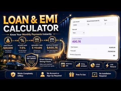 Loan & EMI Calculator — Monthly Payment & Interest (Free Tool)