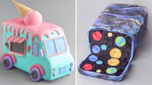 How to Make Satisfying Illusion Cakes 🚚🌌 | Ice Cream Truck & Galaxy Cake Tutorial