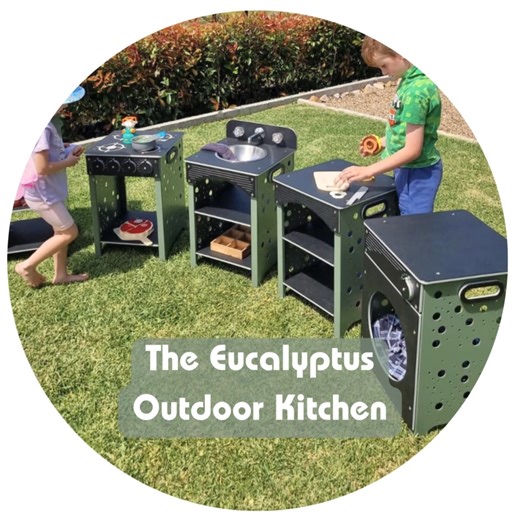 We are so pleased to introduce The Eucalyptus Outdoor Kitchen Set. As part of the amazing Aussie Play Urban Native Collection we celebrate the beautiful and unique Australian landscape by inviting native colours and designs onto the playground. Designed with an Australian Pre-School environment in mind, the Kitchen Set can be used for imaginative, messy and collaborative play. Made from powder-coated aluminium and UV-stable, closed-loop recyclable HDPE, this set will endure daily outdoor use and