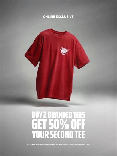 Double up on the essentials. 👕🔥 TFG Rewards Members, Buy 2 Branded Tees, get 50% off Your Second Tee when you shop on the Bash mobi app or online: https://bit.ly/4rzkfFp More fits. Less spend. Not a 💳 TFG Rewards Member? Register for FREE at your nearest store. Ts&Cs apply: Offer applicable on selected full-priced Branded Tees only. Offer available exclusively on Bash mobi app & online from 12 Febrary, while stocks last. Offer exclusive to account and cash TFG Rewards members. Discount automa