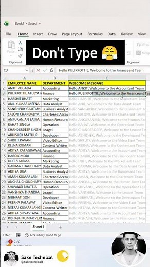 Welcome msg to new employee || Excel tips and tricks