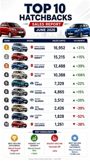 Top 10 Best Selling Hatchbacks in India June 2026 | Sales Report & Market Analysis #shorts #sales