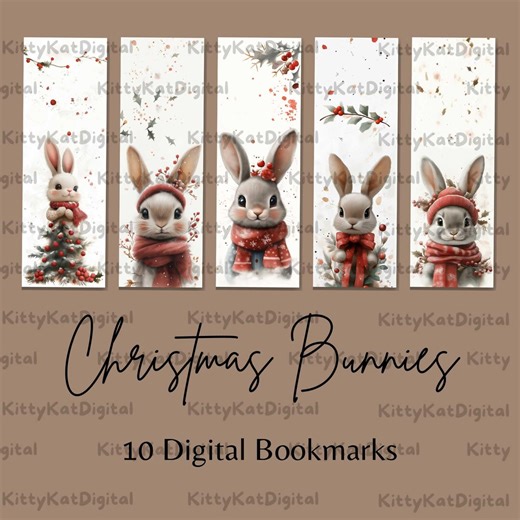 Watercolor Christmas Bunnies Bookmarks, Rabbit Lover Gift (digital Download) - Etsy