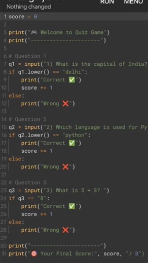 small quiz game python code