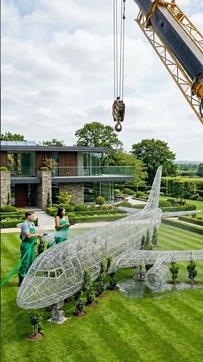 Full-scale airplane wireframe sculpture.Luxury mansion garden tour | The Most Incredible Garden See