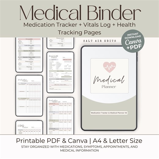 Medical Binder Printable Bundle, Medication Tracker Printable, Vitals Log, PRN Medication Log, Doctor Notes, Health Tracker - Etsy