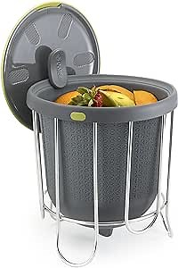 Polder Kitchen Composter-Flexible Silicone Bucket inverts for Emptying and Cleaning - no Need to Touch Contents- Adjustable lid for Ventilation & Airflow Control, Gray/Green