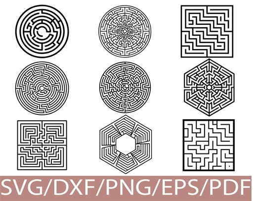 Maze Puzzle SVG Silhouette Bundle Geometric Labyrinth Circle Square Cut Design - Etsy