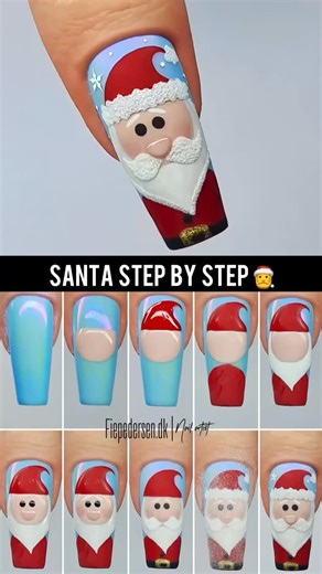Nail art 💅 Manicure on Instagram: "🎅 Santa tutorial by @fiepedersen.dk ✨ Watch it. Save it. Try it 💅 Video on top. Step-by-step below. Just watch first — then recreate at your own pace. Do you like this tutorial format? 👇 Tell me what you think — yes or no? #nailarttutorial #stepbystepnails #santanails #christmasnailart #holidaynails #winternails #tutorialnails #nailinspo #nailsideasfornailart #nails_by_steps #nailartideas2025 #newyearnails2025 #festivenails #easychristmasnails #nailartaddic