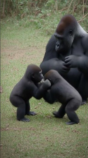 Baby Gorilla With Mom And Playing With Sibling