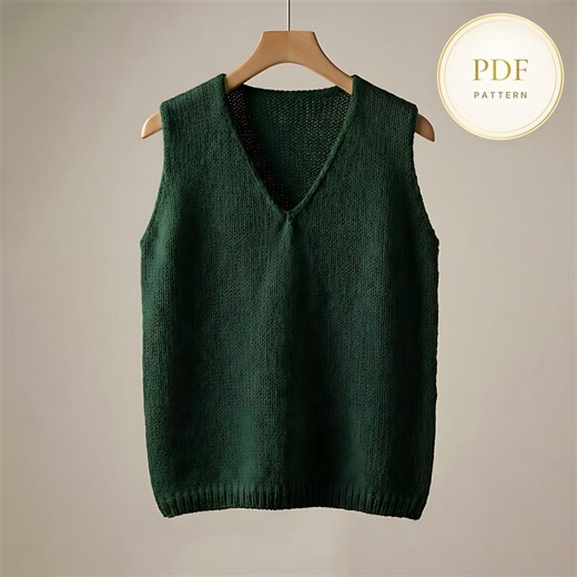 V-neck Sweater Vest Knitting Pattern | Beginner Friendly PDF | S to XL Sizes - Etsy