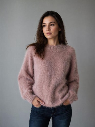 Women Knir Sweater, Angora Jumper, Winter Handknit Fluffy Sweater - Etsy
