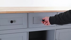 Blue Wood Kitchen Cart with Drop-Leaf Countertop, Cabinet door internal storage racks, 5-Wheels, 3-Drawers, Spice Rack 1005608AAN