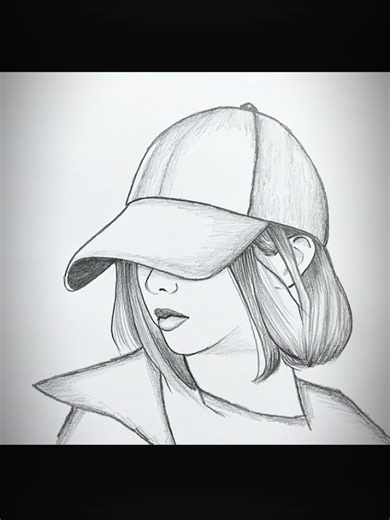 Easy Step-by-Step Drawing of a Girl with a Cap