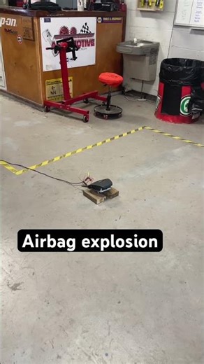 A demonstration of an airbag going off