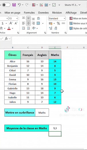 Calculer la moyenne de la classe avec Excel
