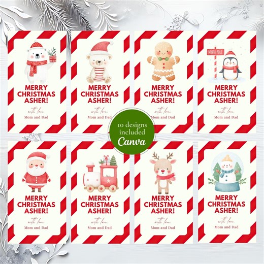 Christmas Gift Tags for Kids: Printable Personalised Holiday Tags, 10 Cute Santa Designs Editable Canva Template (instant Digital Download) - Etsy