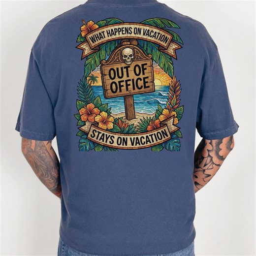 Out of Office Vacation T-shirt, Funny Skull Beach Tee, Tropical Holiday Shirt, Summer Travel Island Life, What Happens on Vacation Stays On - Etsy