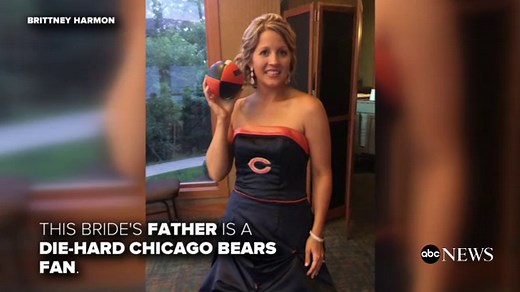 Bride surprises dad by wearing Chicago Bears-themed wedding dress for their dance