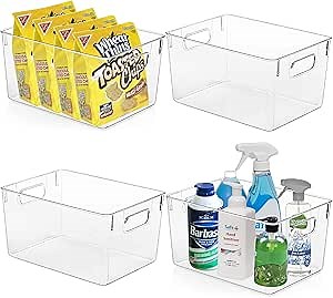 Amazon.com - KAZIPA 4 Pack Kitchen Organizers - Clear Plastic Storage Bins for Fridge, Pantry, Cabinet, Countertops and Bathroom