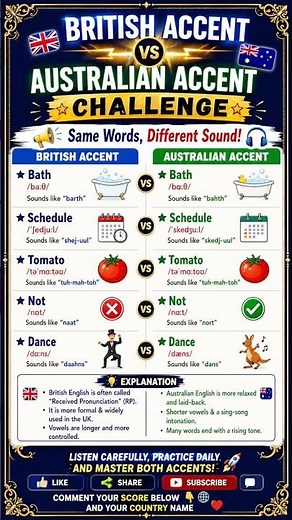 🇬🇧 British vs 🇦🇺 Australian Accent Challenge | Same Words, Different Sound!#youtubeshorts#ielts